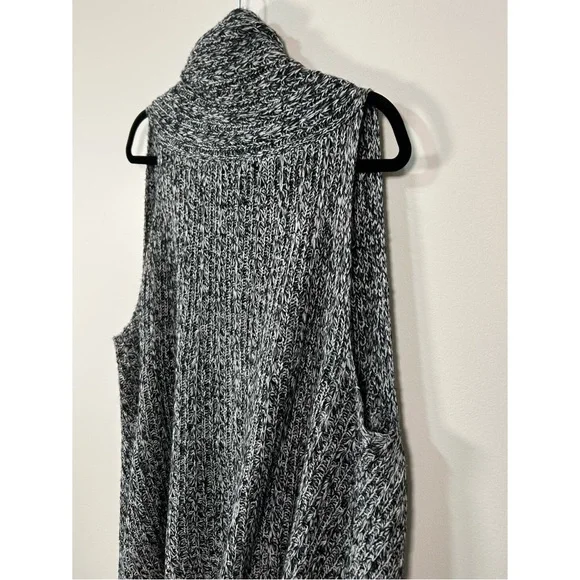 Gray Marled Knit Waterfall Hem Sleeveless Cardigan Vest - Picture 4 of 9